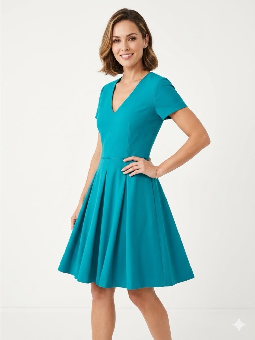 Banana Republic Teal V-Neck Fit-and-Flare Midi Dress Size 8